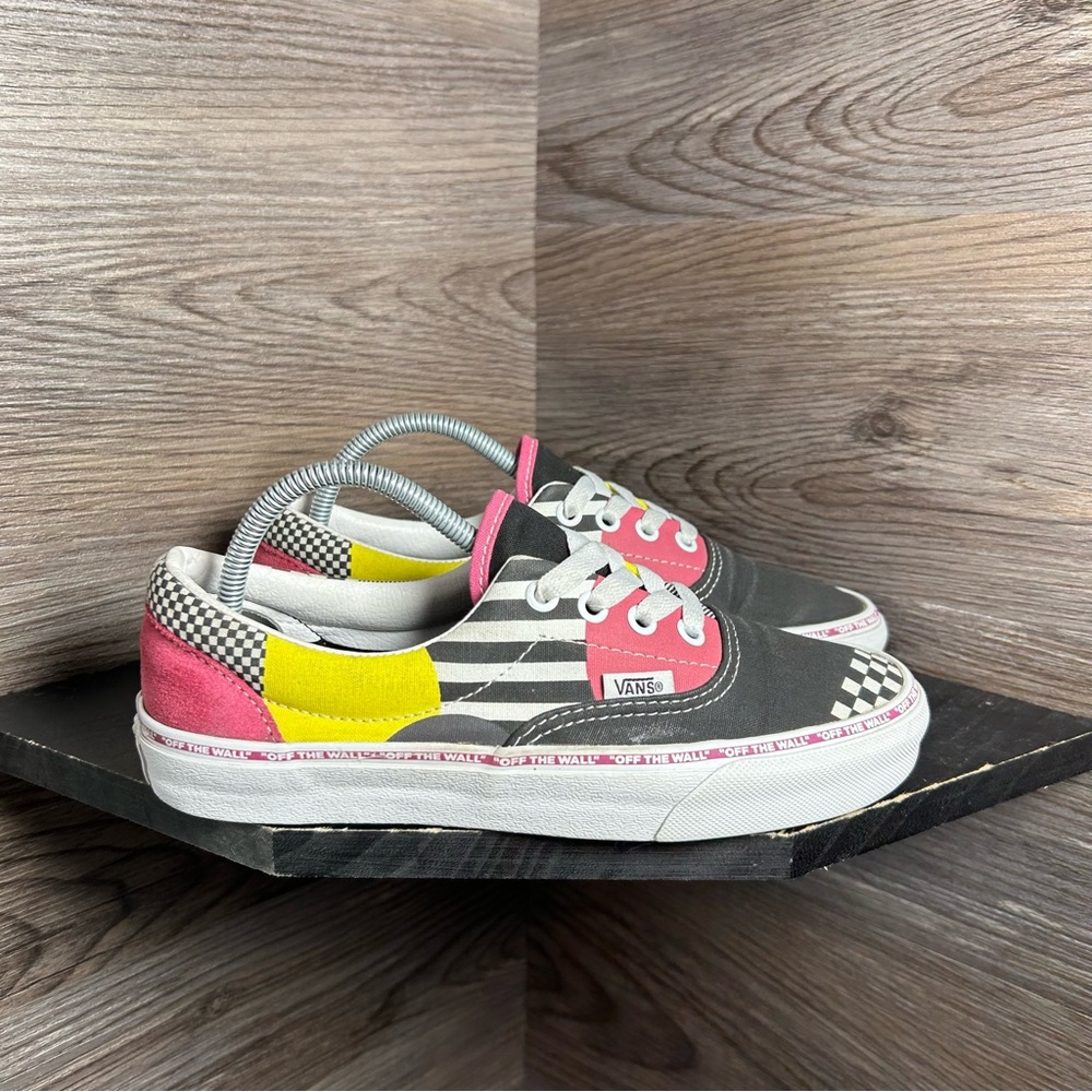 Vans era pink yellow black white chrckerboard stripped